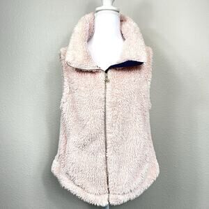 Tommy Hilfiger Faux Fur Vest Womens Large Pink Full Zip Logo Ski Bunny Softgirl